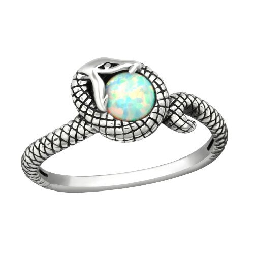Inel Argint 925 SARPE cu pietricele opal si placat cu rodiu,marime 18 mm