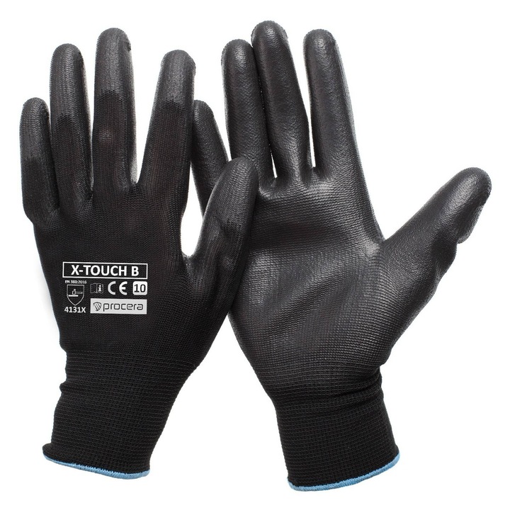 Manusi de protectie, imersate in poliuretan, Procera, X-TOUCH 7 Negru