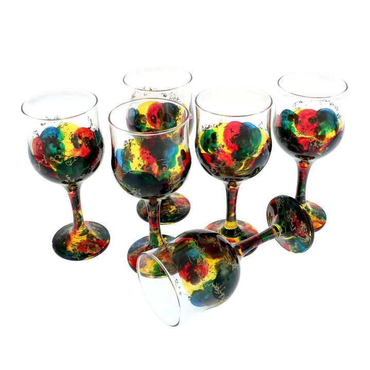 Комплект от 6 рисувани чаши за вино Valencia 240 мл