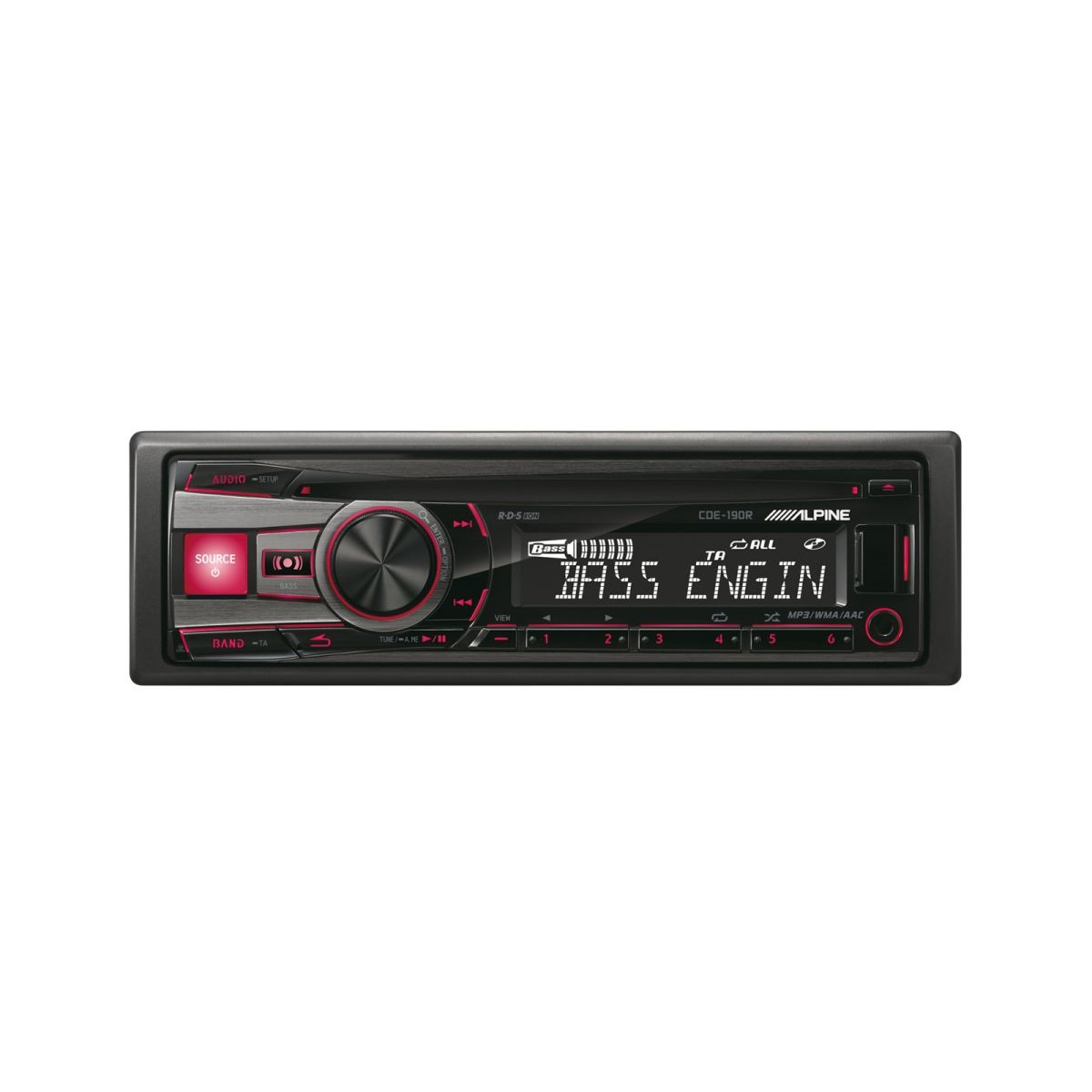 Player auto Alpine CDE-190R, 4 x 50W, USB, AUX, CD, Panou frontal detasabil, Negru
