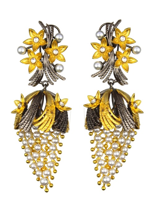 Обеци Bombay Sunset, Със златно покритие и перли, 10 см, Сребрист / златист