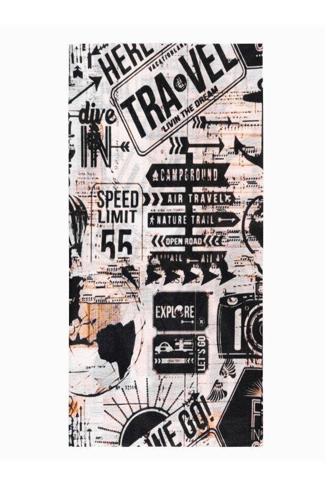 Fular circular cu model text, Ombre, A381, Poliester, 46 x 22 cm, Multicolor