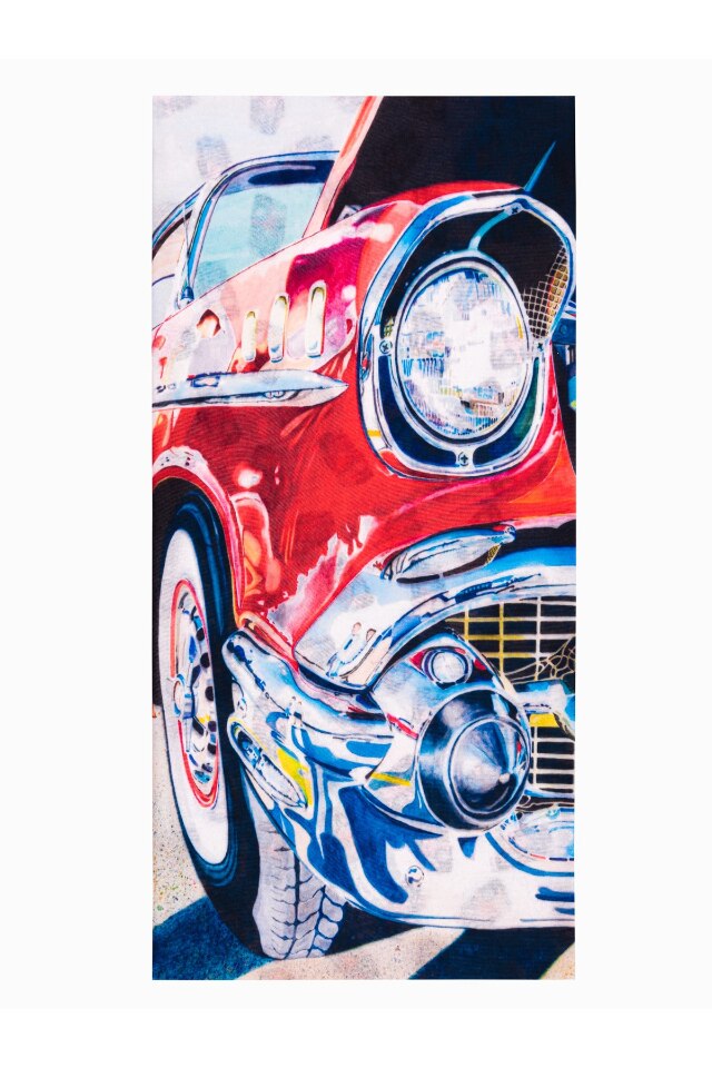 Fular circular cu model masina vintage, Ombre, A392, Poliester, 46 x 22 cm, Multicolor