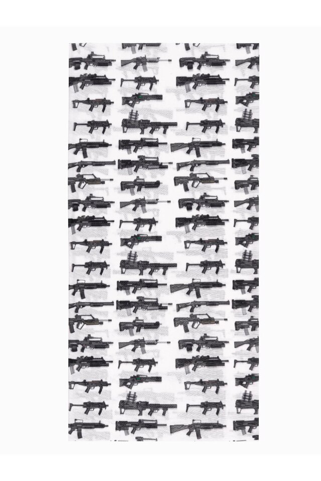 Fular circular cu model arme, Ombre, A387, Poliester, 46 x 22 cm, Alb/Negru