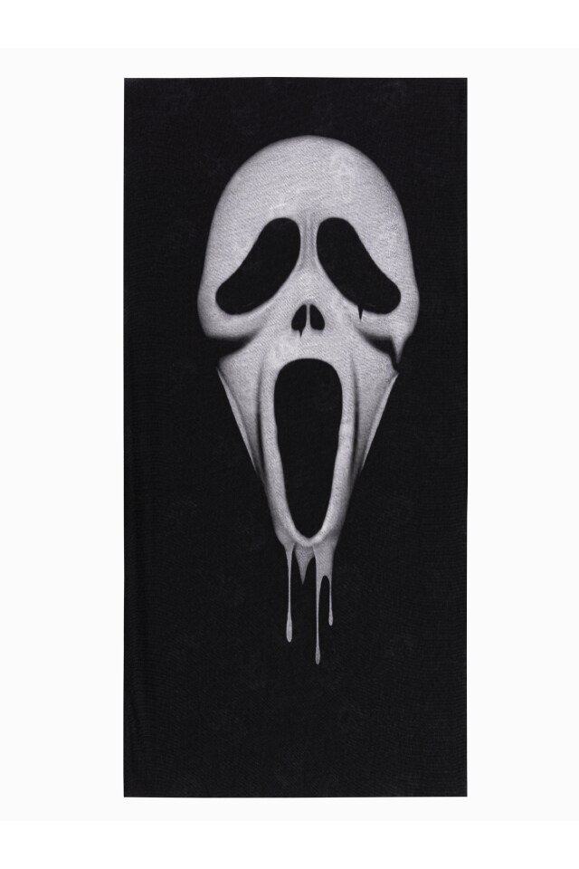 Fular circular cu model Scream, Ombre, A390, Poliester, 46 x 22 cm, Alb/Negru