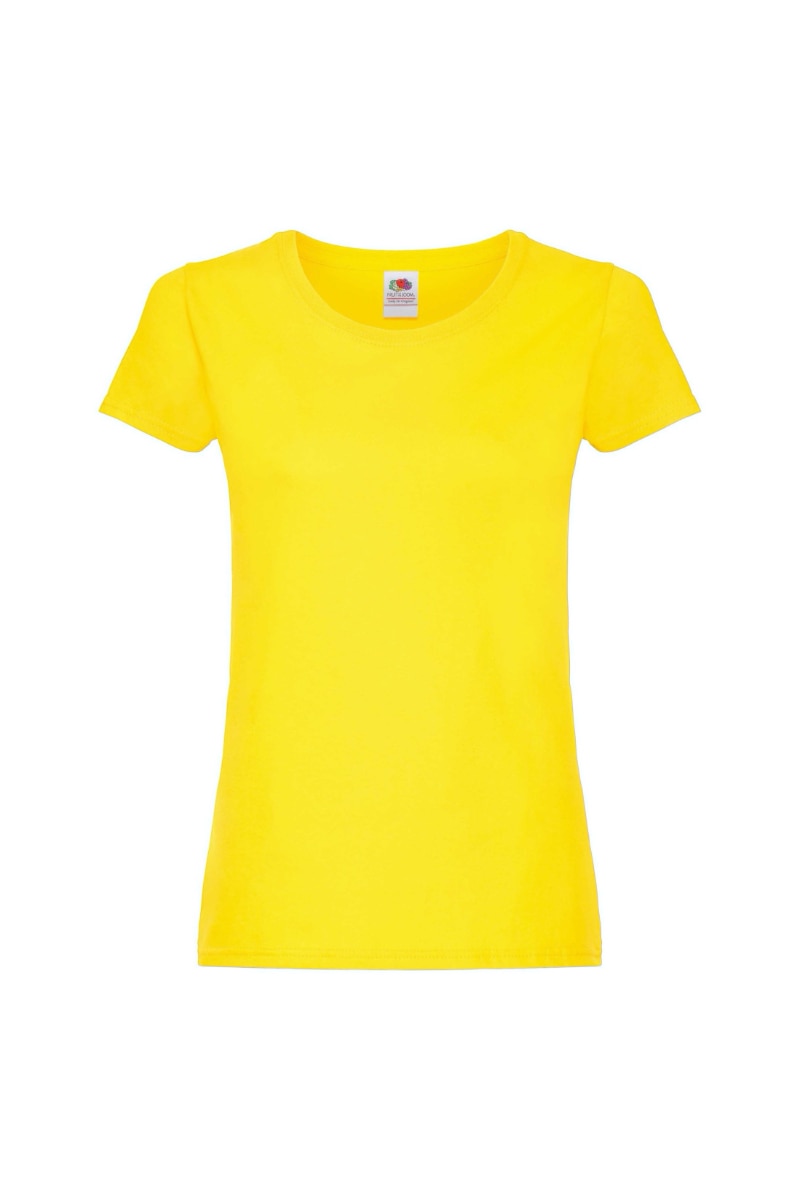 Tricou cu maneca scurta dama Fruit of the Loom Ladyfit, Bumbac, Galben