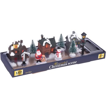 Decoratiune sat Craciun, 10 piese, lumina calda, alimentare baterii Decoratiune sat Craciun, 10 piese, lumina calda, alimentare baterii