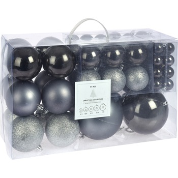 Set 94 globuri home&styling, plastic, dimensiuni asortate, grafit/argintiu Set 94 globuri home&styling, plastic, dimensiuni asortate, grafit/argintiu