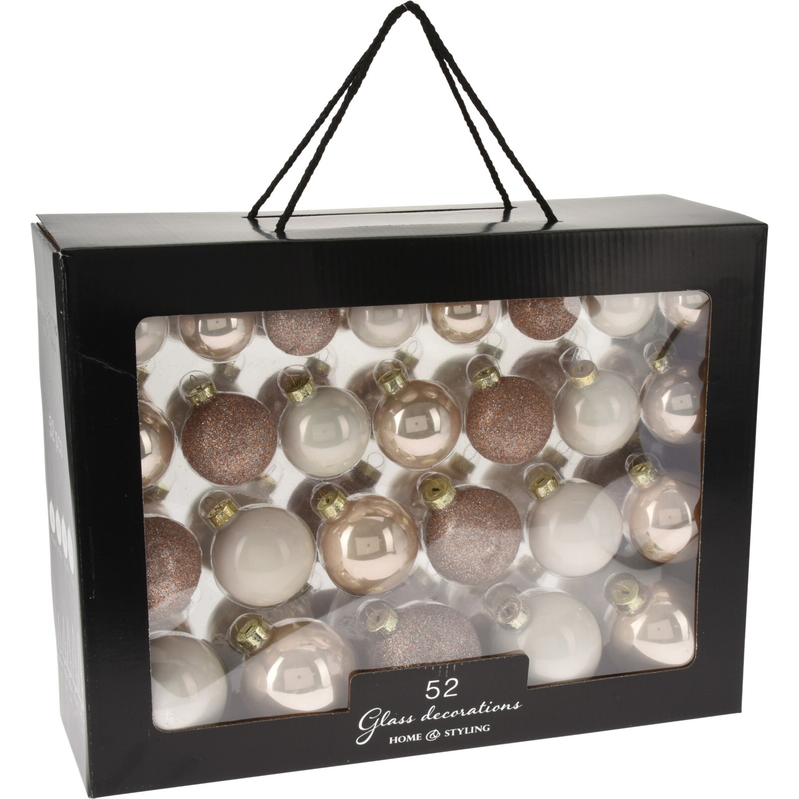 Set 52 globuri home&styling, sticla, dimensiuni asortate, Ashley crem/roz