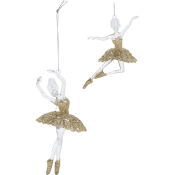Set 2 decoratiuni brad, balerina, 15 cm, auriu Set 2 decoratiuni brad, balerina, 15 cm, auriu
