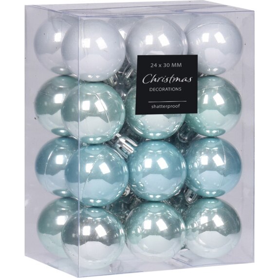 Set 24 globuri home&styling, plastic, 3 cm, alb/turcoaz