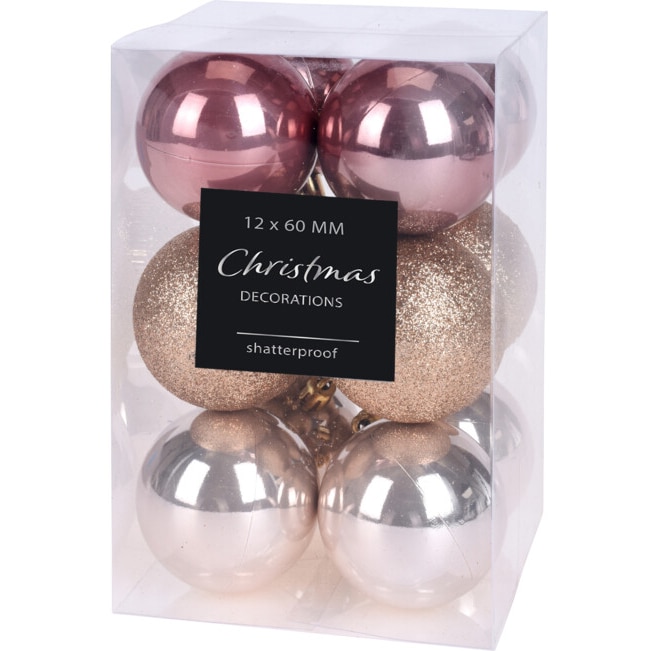 Set 12 globuri home&styling, plastic, 6 cm, auriu/roz