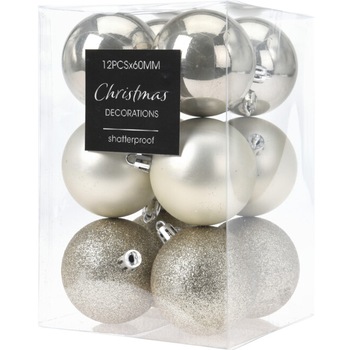 Set 12 globuri home&styling, plastic, 6 cm, sampanie/argintiu Set 12 globuri home&styling, plastic, 6 cm, sampanie/argintiu