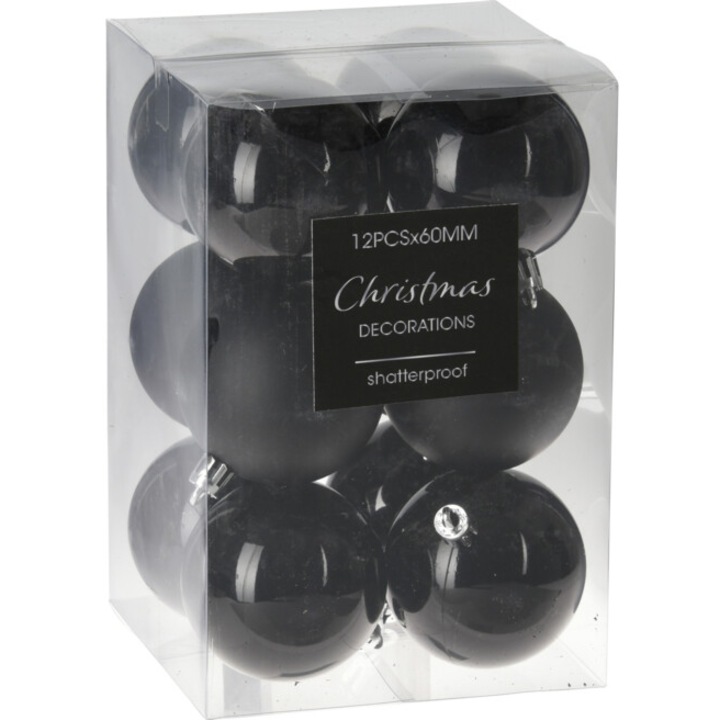 Set 12 globuri Home&Styling, plastic, 6 cm, negru