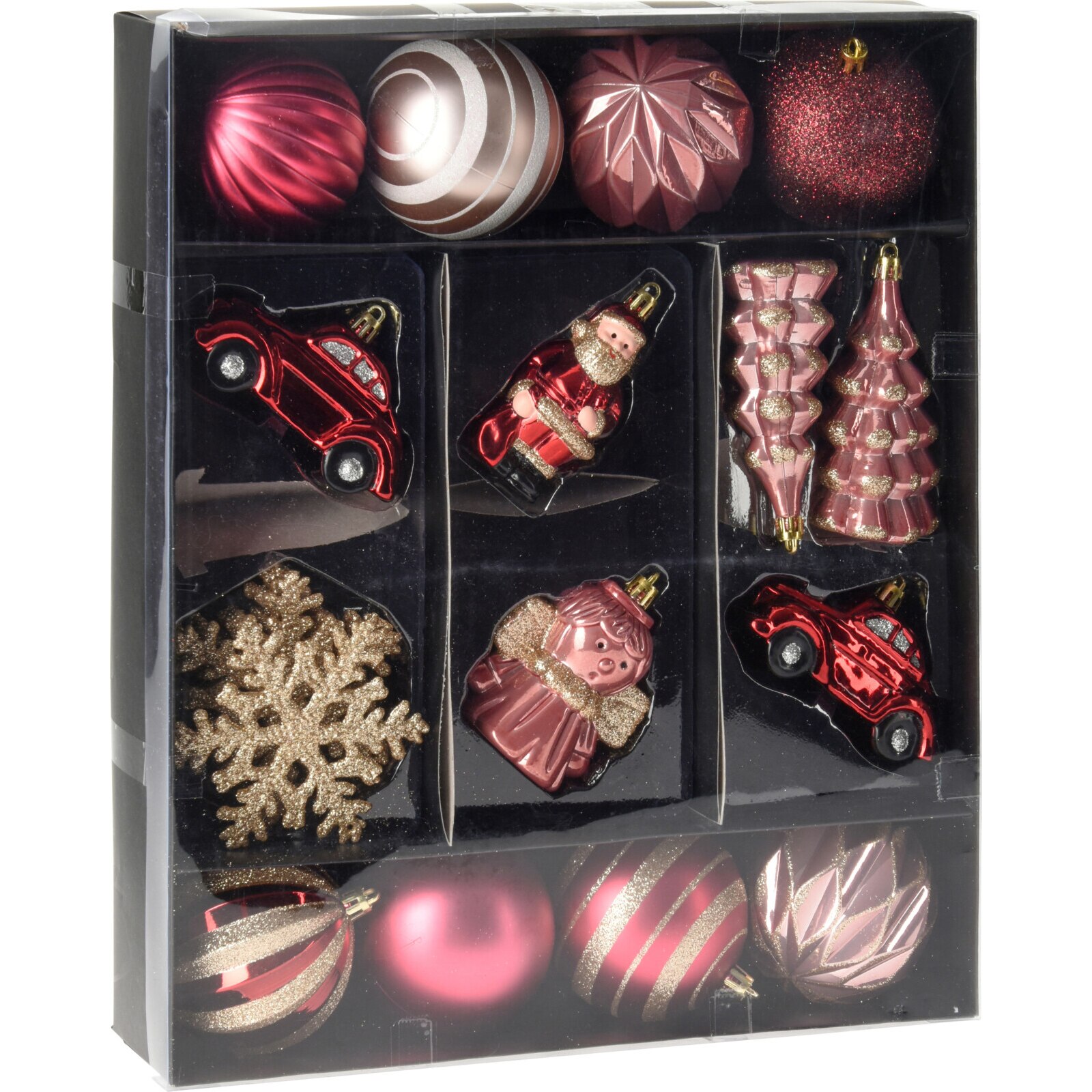 Set 20 globuri home&styling, plastic, dimensiuni asortate, roz/auriu