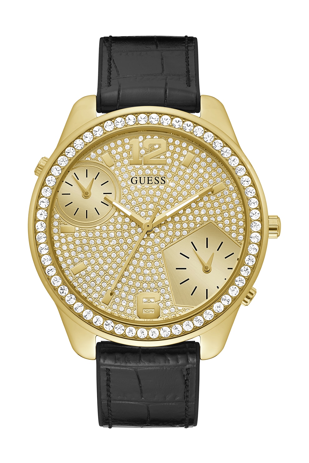 Guess, Ceas cu functii multiple si cristale, Auriu/Negru