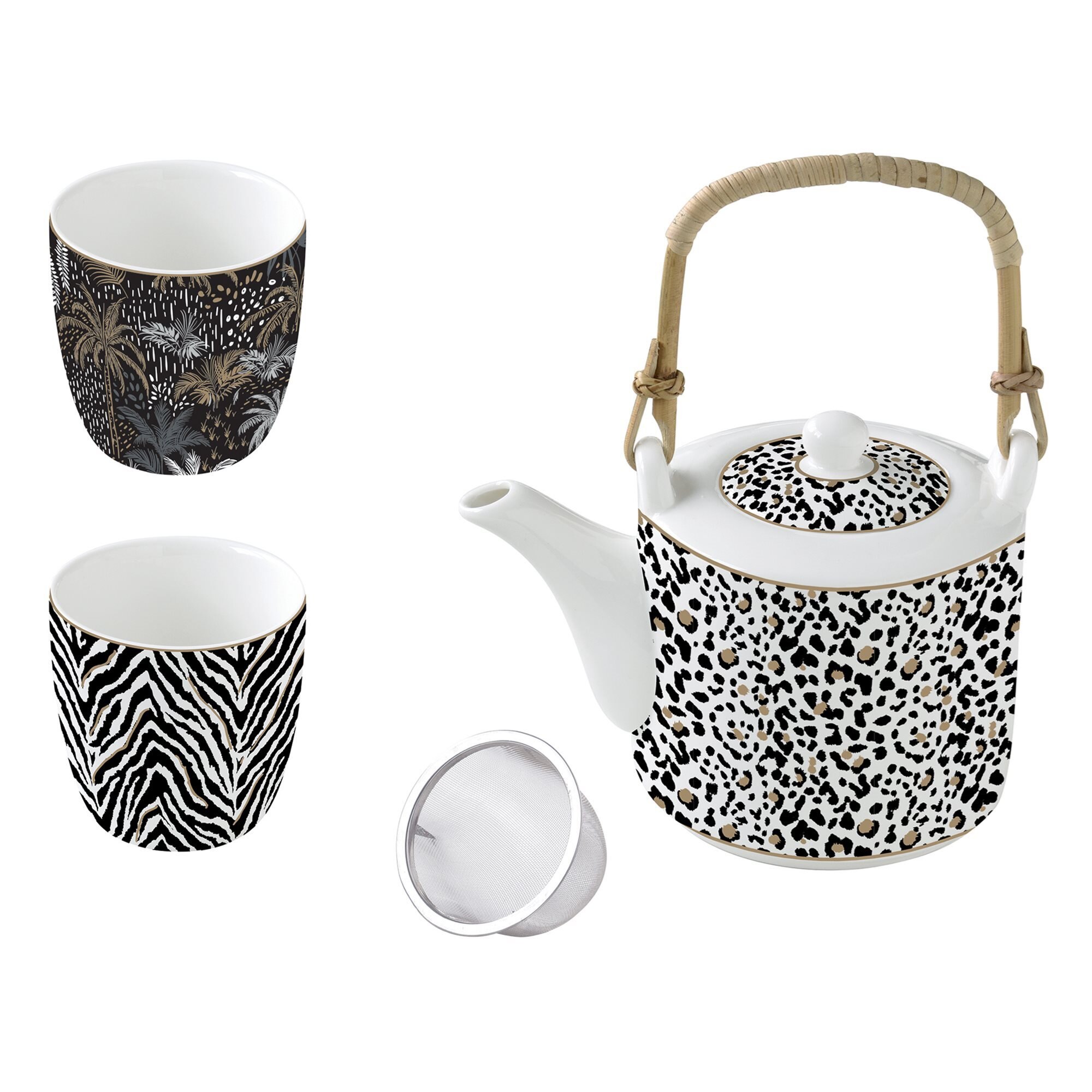 Ceainic portelan 600 ml cu infuzor si 2 cani 