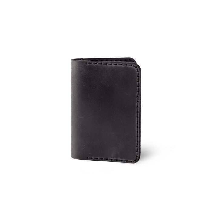 Portofel Din Piele Neagra, Zuriell Bifold Mini, 68 x 100 x 6 mm, Personalizat, Cusut Manual