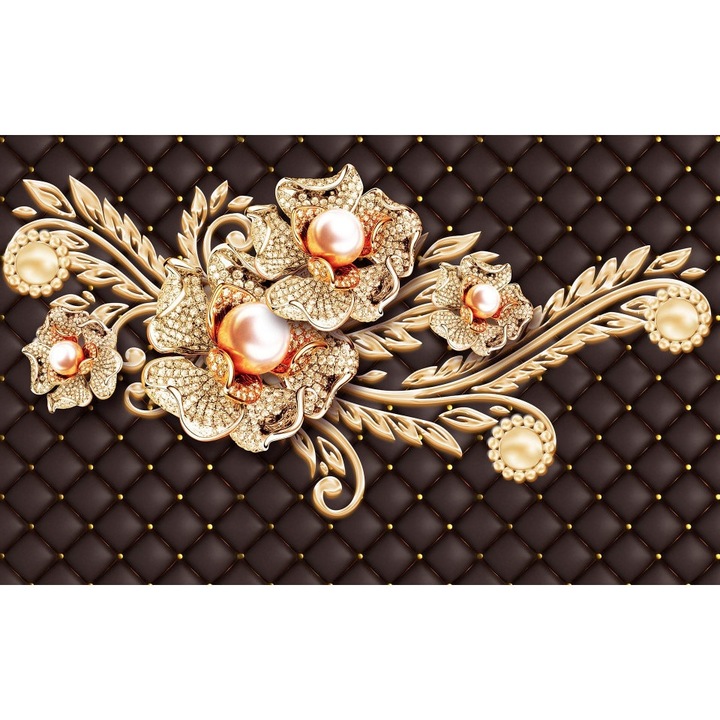 Fototapet 3D, O brosa aurie pe fundal maro din piele, Fantezie, Abstractie, Floral, 3D, Dormitor, Living, 400 x 250 cm