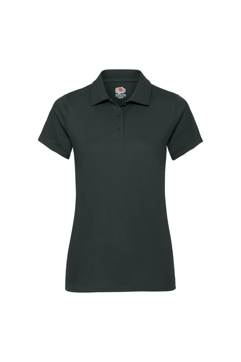 Tricou polo dama Fruit of the Loom Performance, Poliester, Negru, Negru