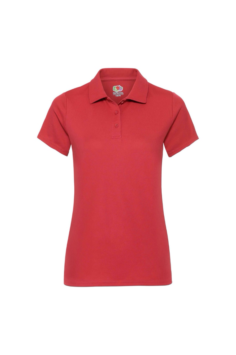 Tricou polo dama Fruit of the Loom Performance, Poliester, Rosu, Rosu