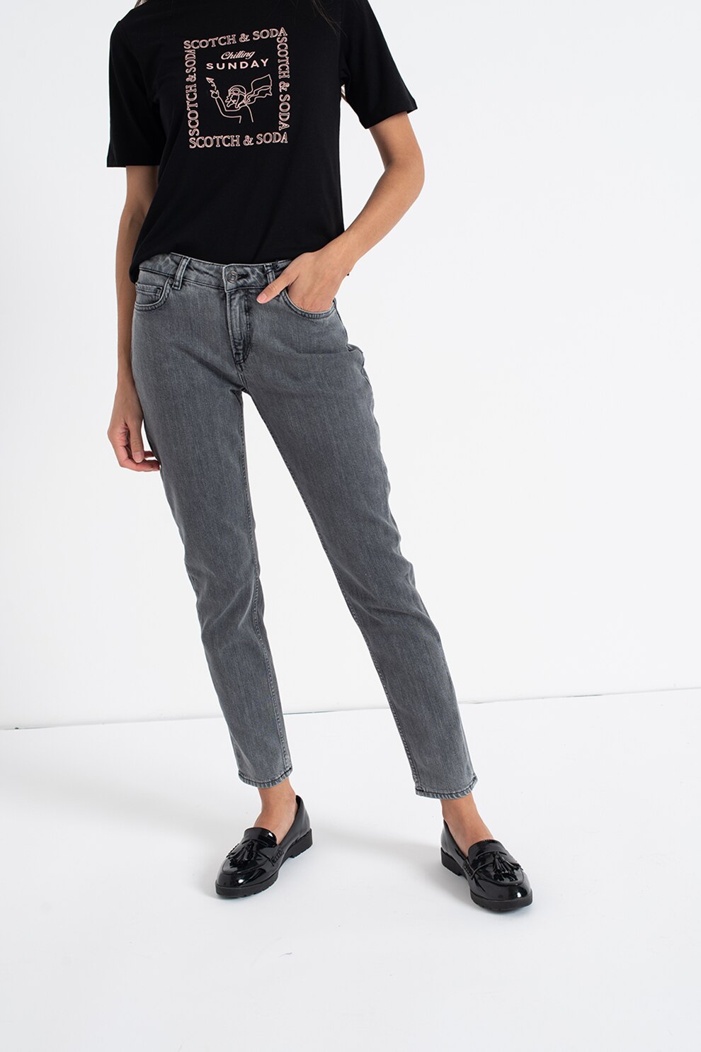 Maison Scotch, Blugi cu talie medie, Gri, W27-L32