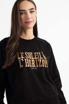 Maison Scotch, Bluza sport din bumbac organic cu mesaj brodat, Negru/Auriu Maison Scotch, Bluza sport din bumbac organic cu mesaj brodat, Negru/Auriu