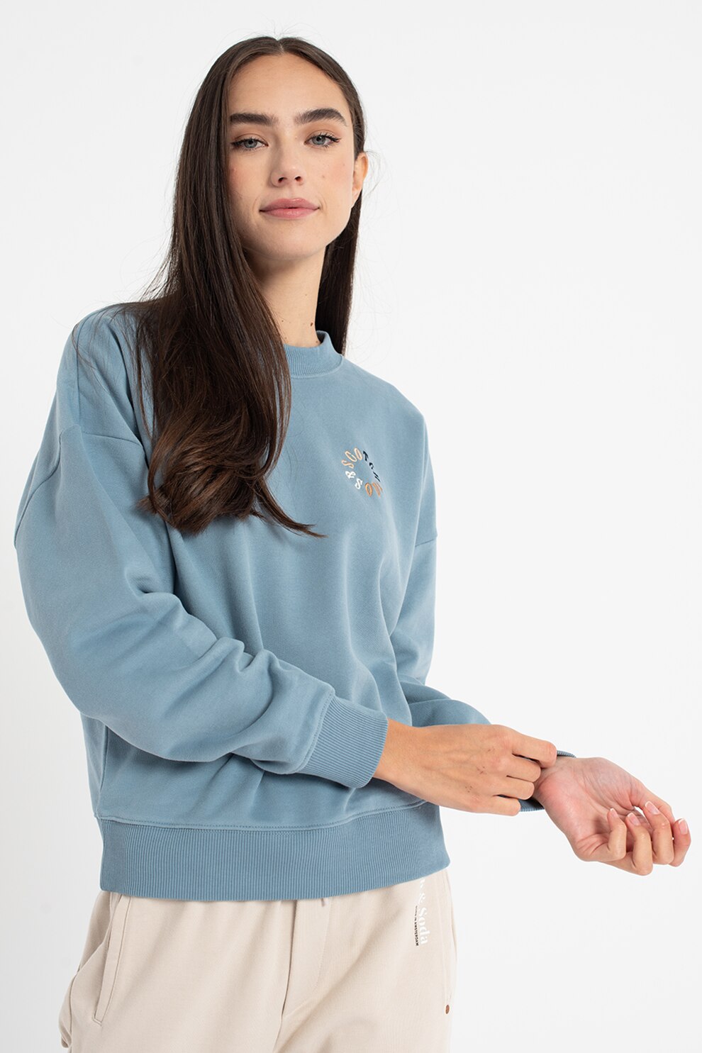 Maison Scotch, Bluza sport din bumbac organic cu decolteu la baza gatului, Albastru prafuit