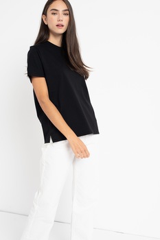 Maison Scotch, Tricou din bumbac organic cu terminatie cu slit lateral, Negru Maison Scotch, Tricou din bumbac organic cu terminatie cu slit lateral, Negru