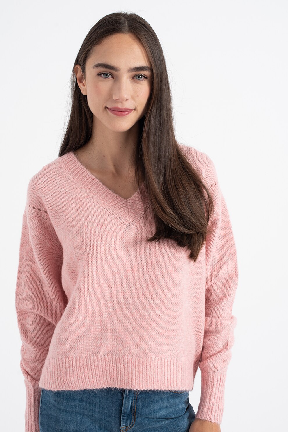 Maison Scotch, Pulover cu decolteu in V si maneci cazute, Roz pastel