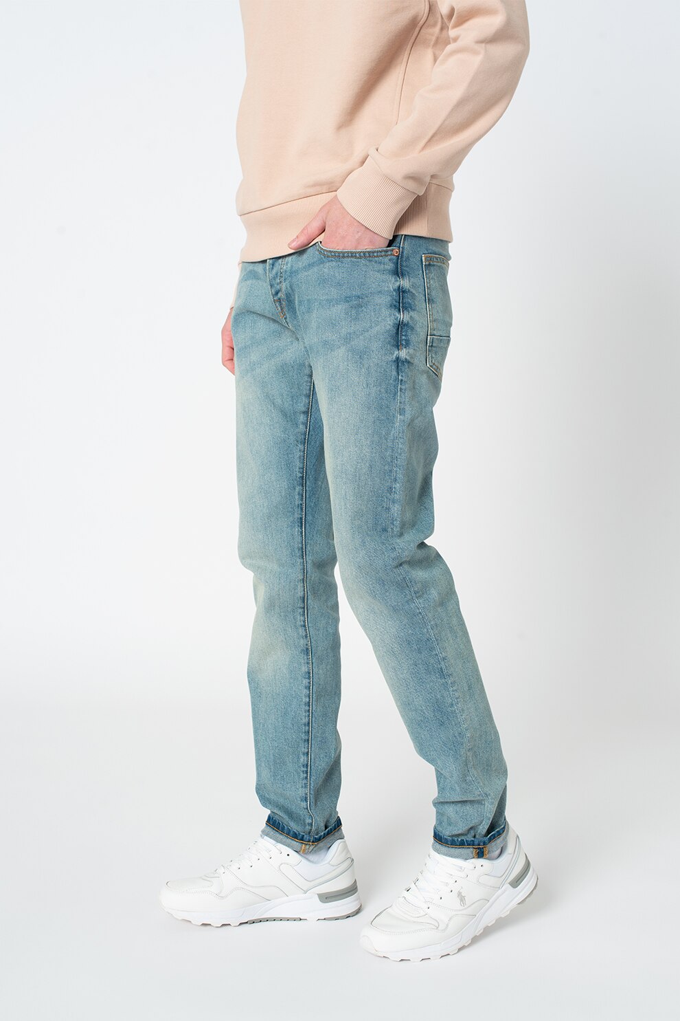 Scotch & Soda, Blugi slim fit din amestec de tencel Ralston, Albastru prafuit