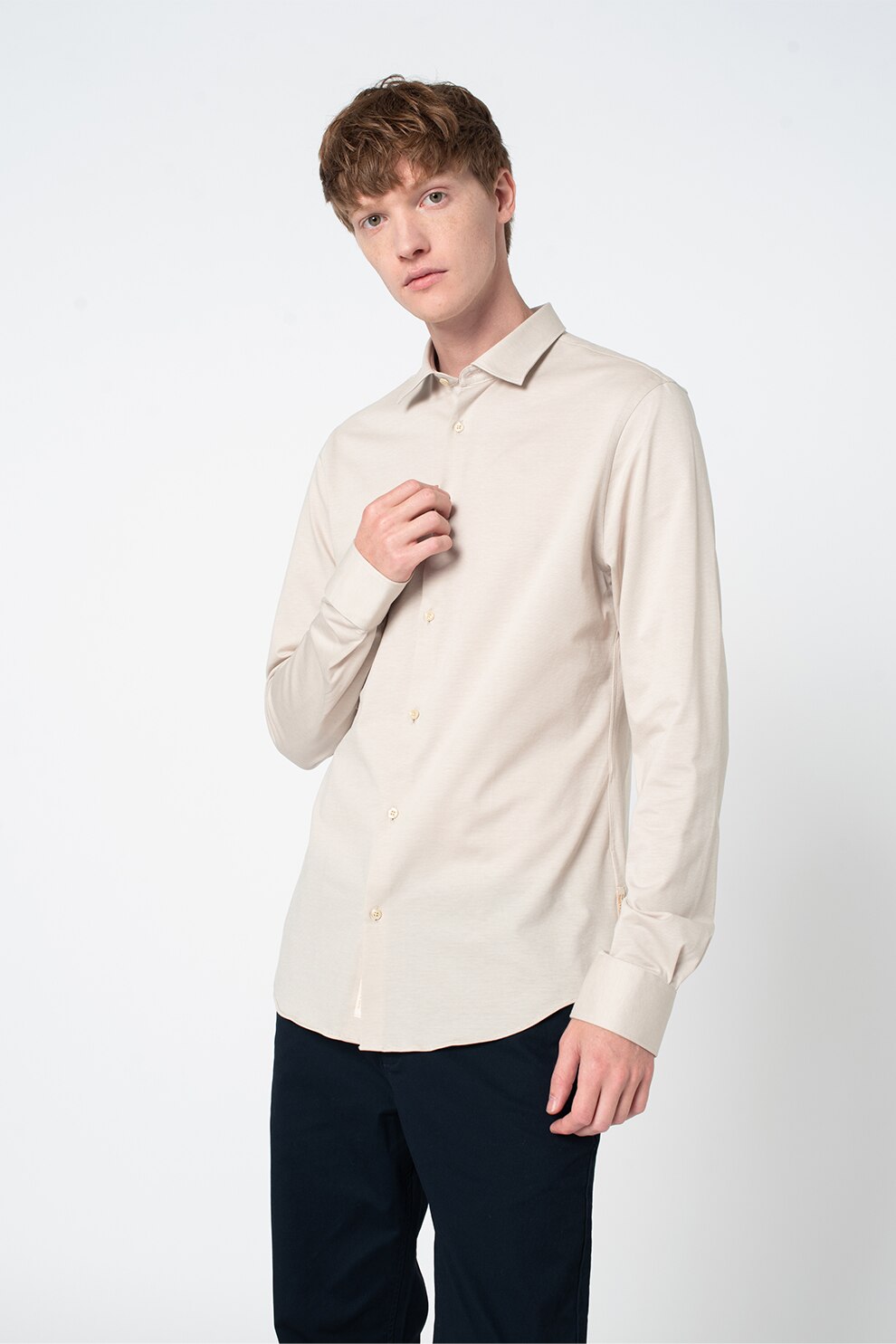 Scotch & Soda, Camasa de bumbac cu maneci lungi, Alb prafuit