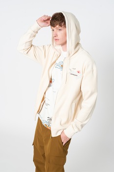 Scotch & Soda, Hanorac de bumbac organic cu buzunare frontale, alb prafuit Scotch & Soda, Hanorac de bumbac organic cu buzunare frontale, alb prafuit