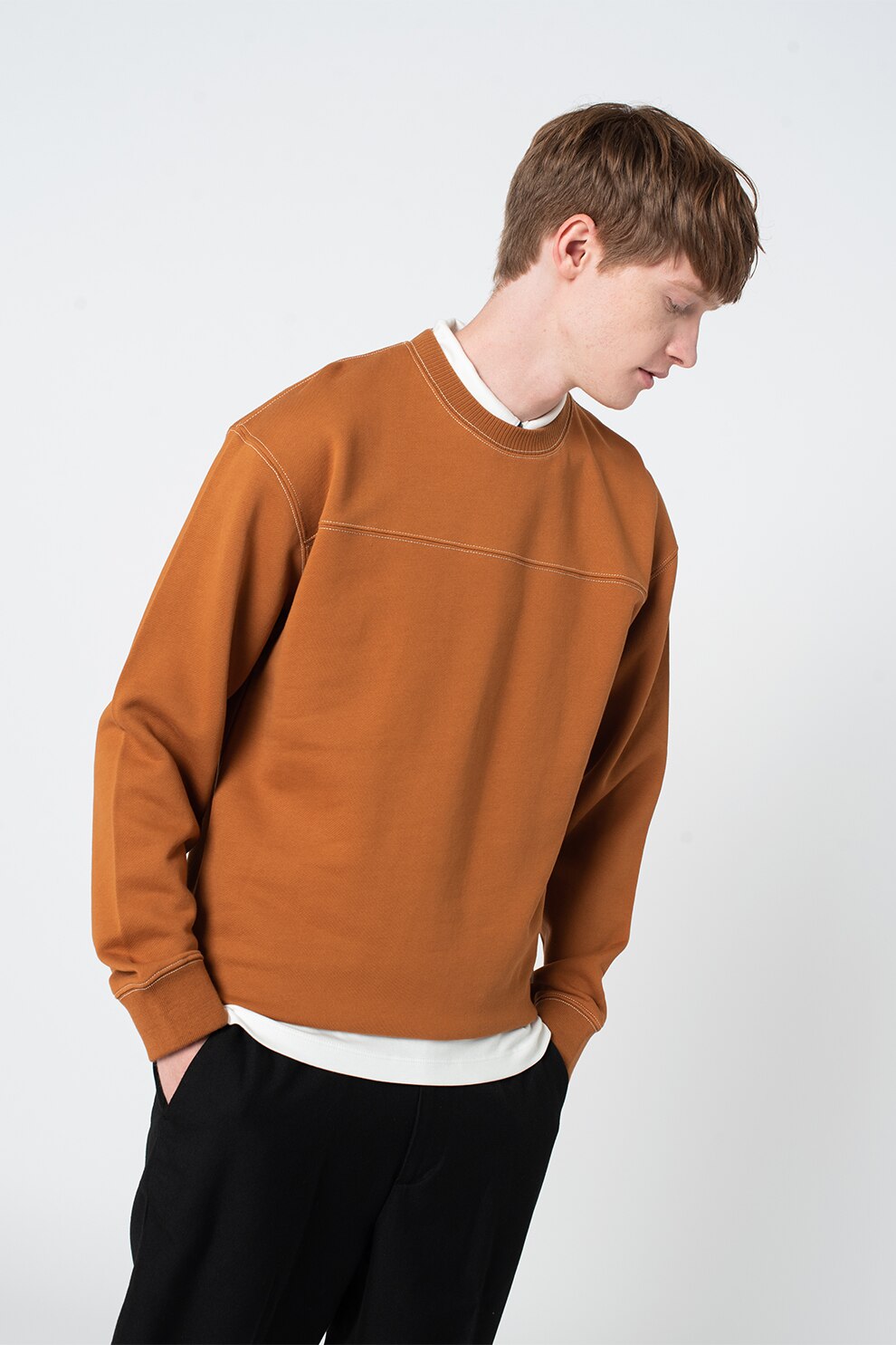 Scotch & Soda, Bluza sport cu decolteu rotund, Maro scortisoara