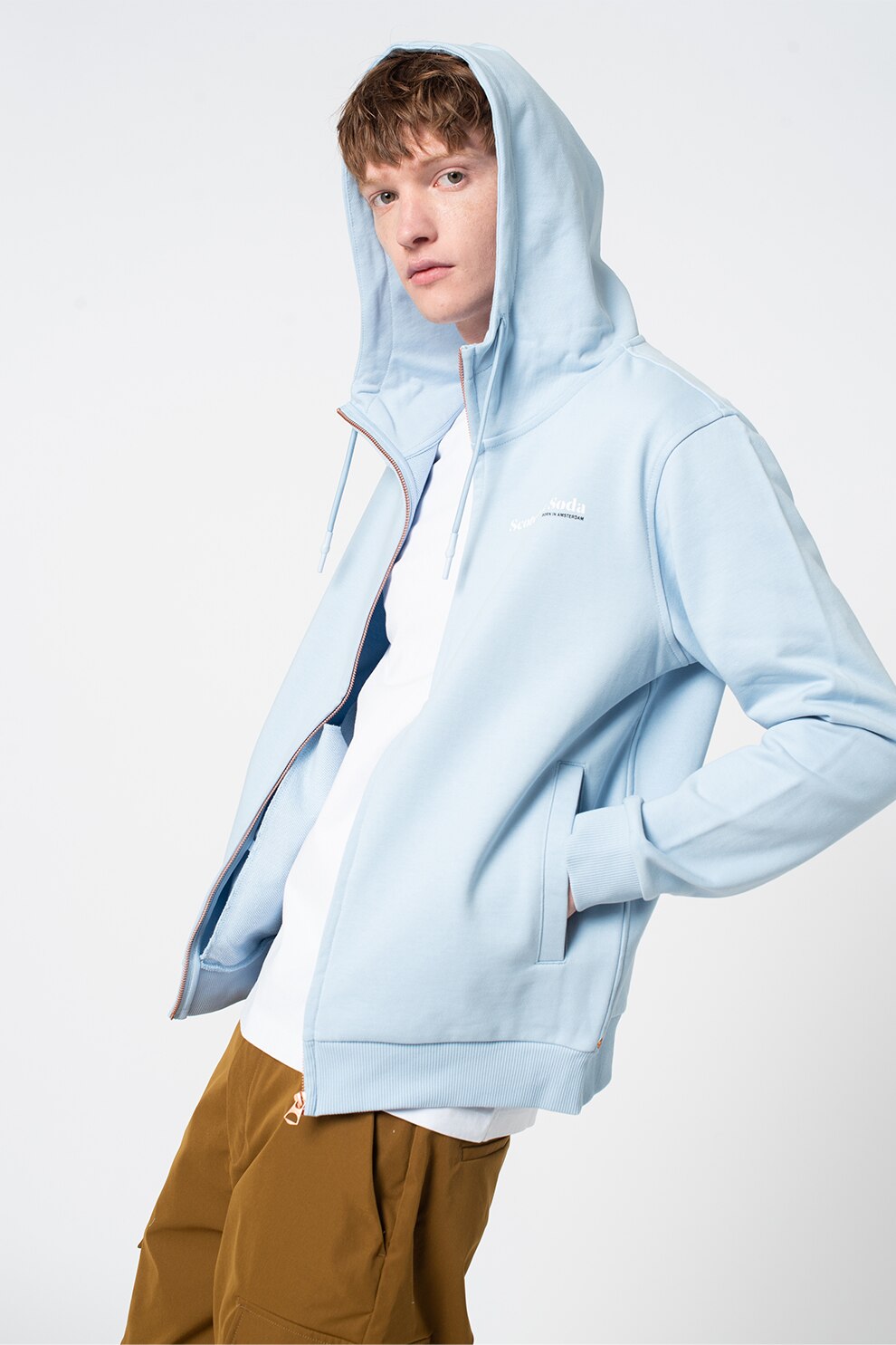 Scotch & Soda, Hanorac de bumbac organic cu buzunare frontale, Albastru deschis