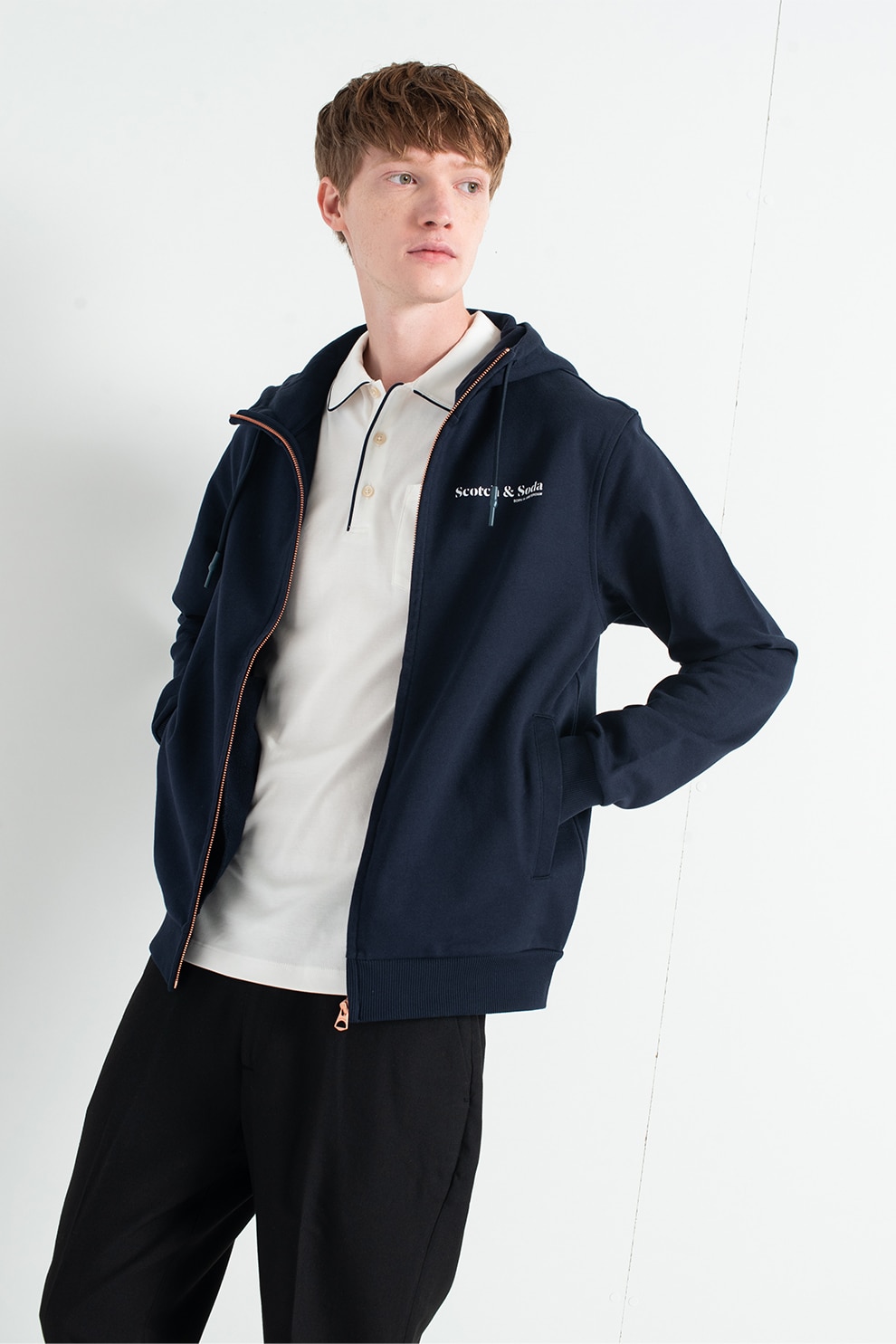 Scotch & Soda, Hanorac de bumbac organic cu buzunare frontale, Bleumarin