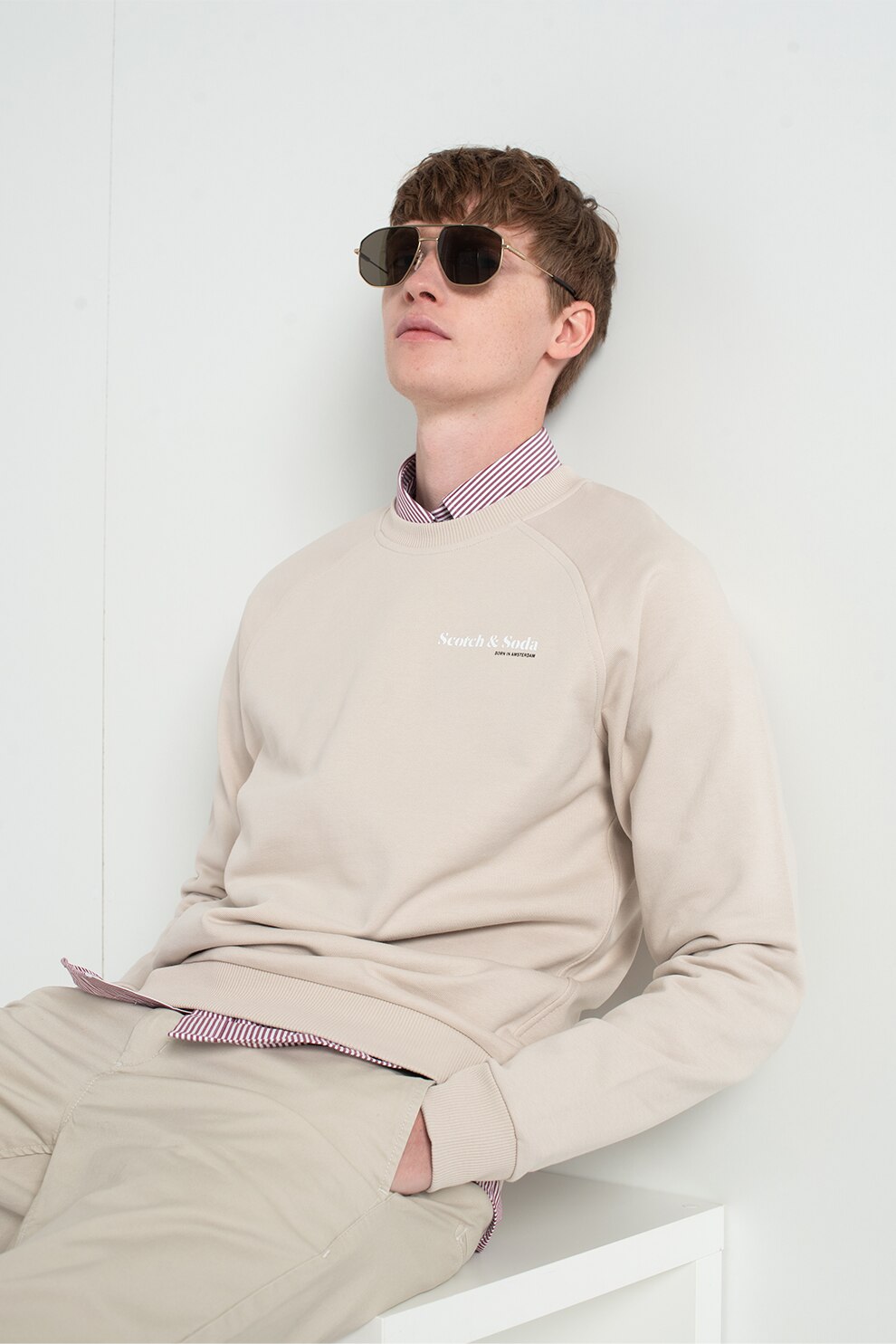 Scotch & Soda, Bluza sport de bumbac organic cu logo, Gri deschis