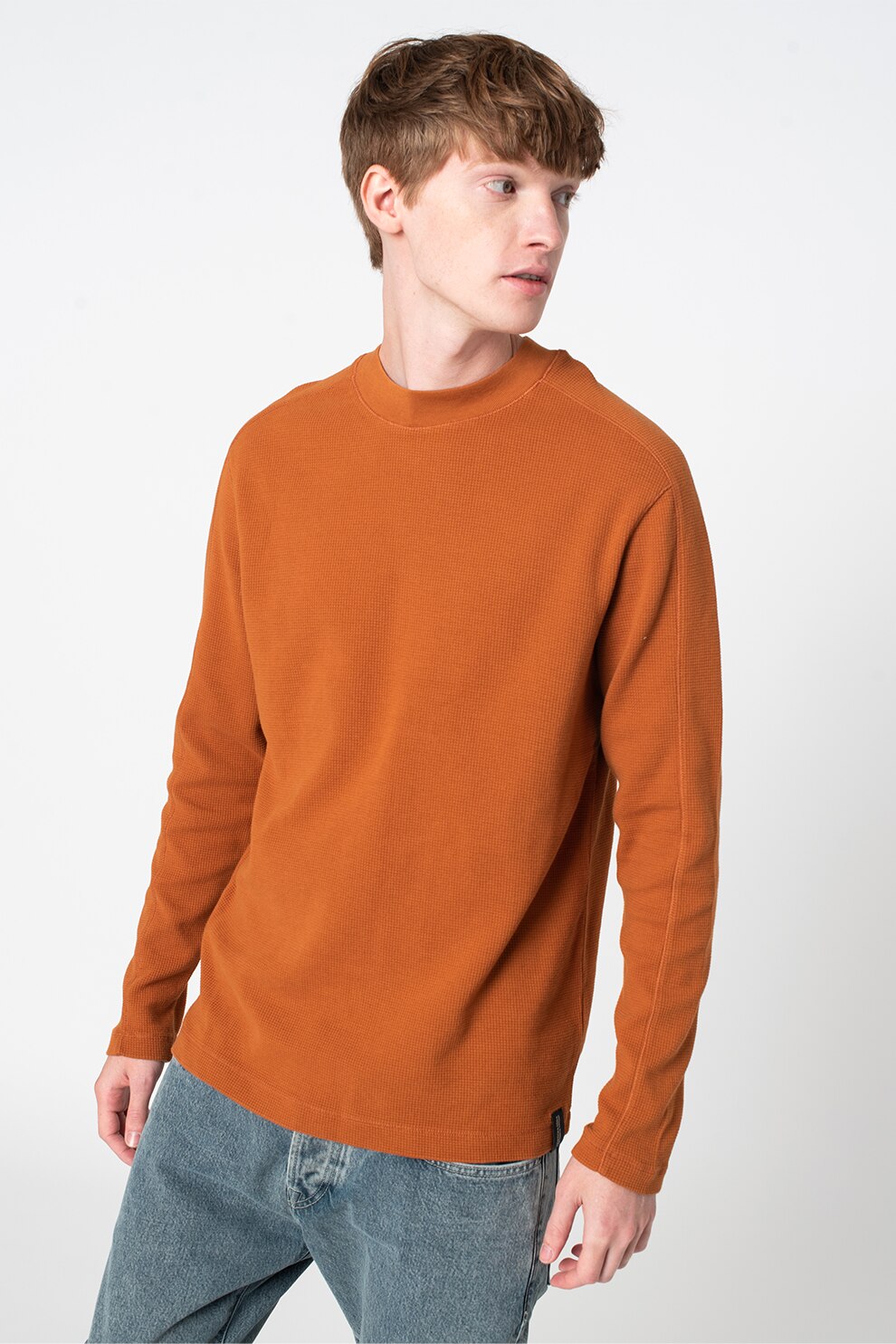 Scotch & Soda, Pulover de bumbac cu decolteu la baza gatului, Ocru