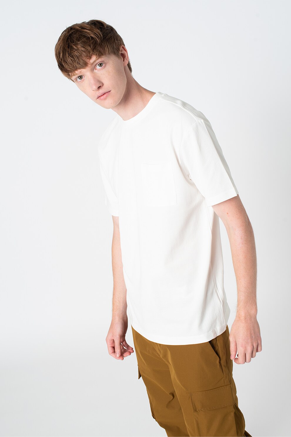 Scotch & Soda, Tricou de bumbac organic cu buzunar pe piept, Alb