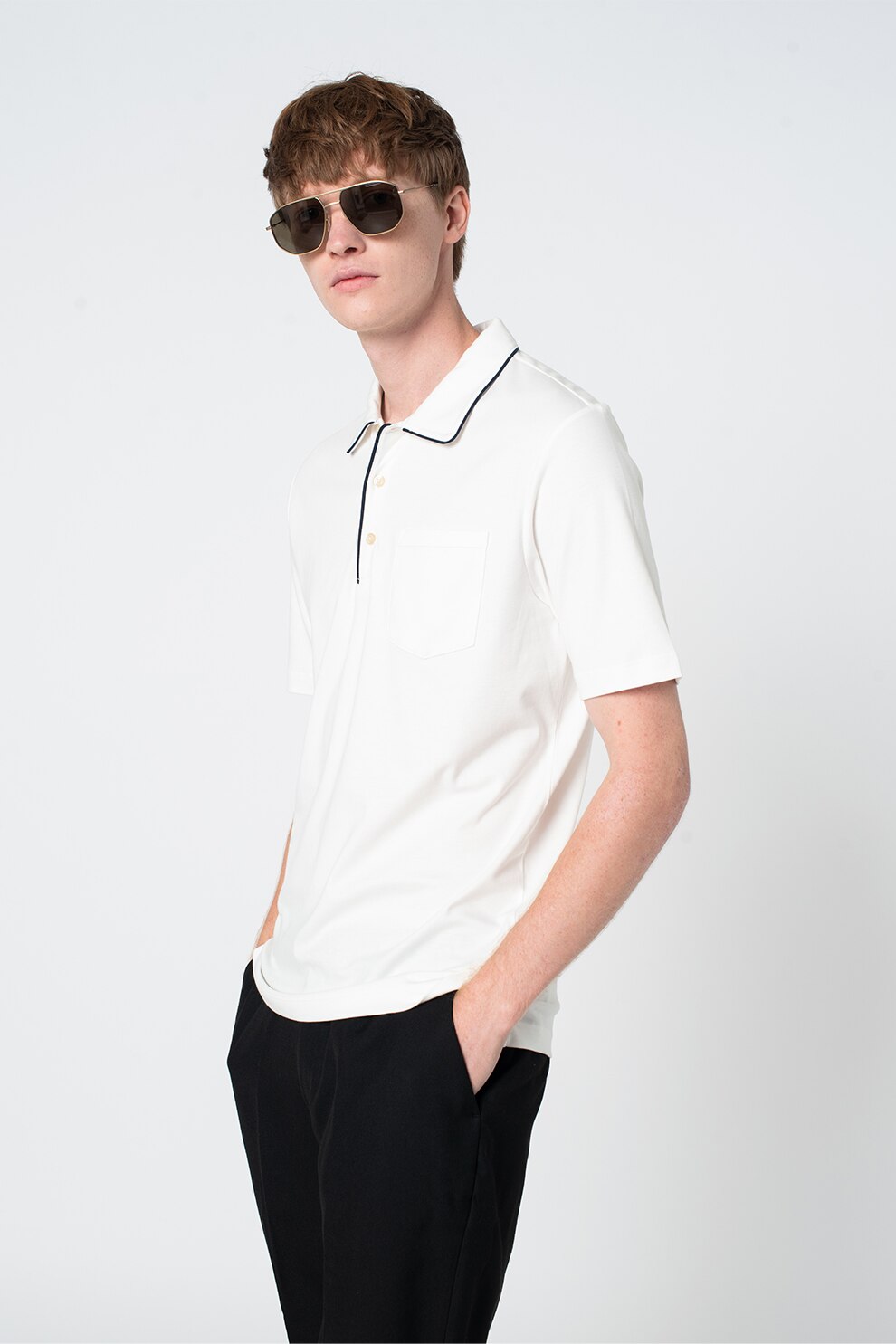 Scotch & Soda, Tricou polo cu buzunar pe piept, Alb