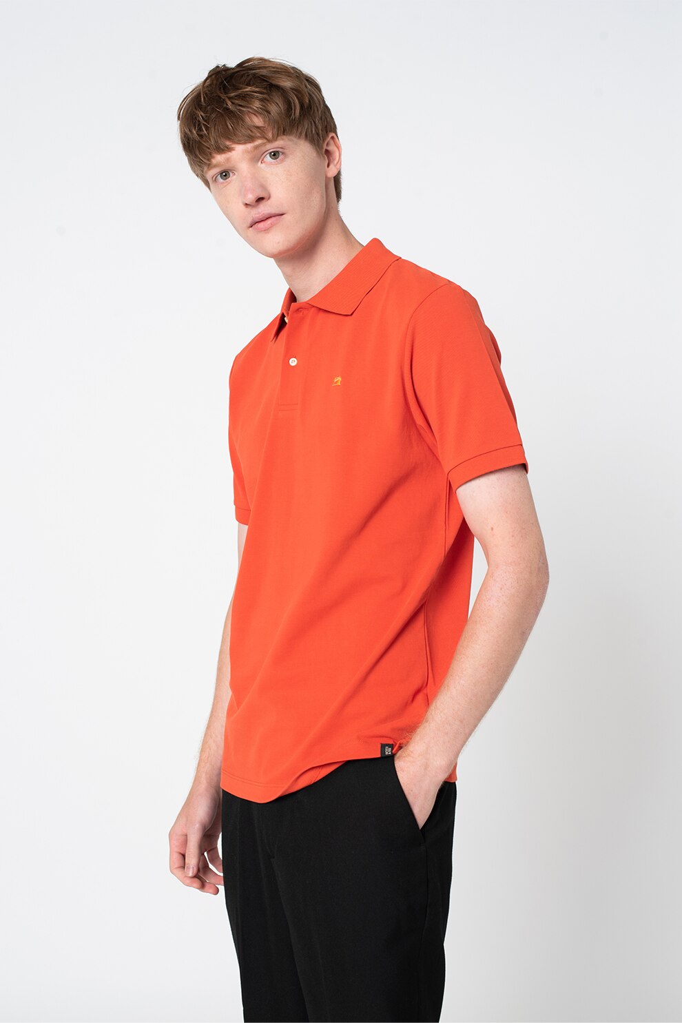 Scotch & Soda, Tricou polo de bumbac organic cu logo brodat, Rosu vermilion