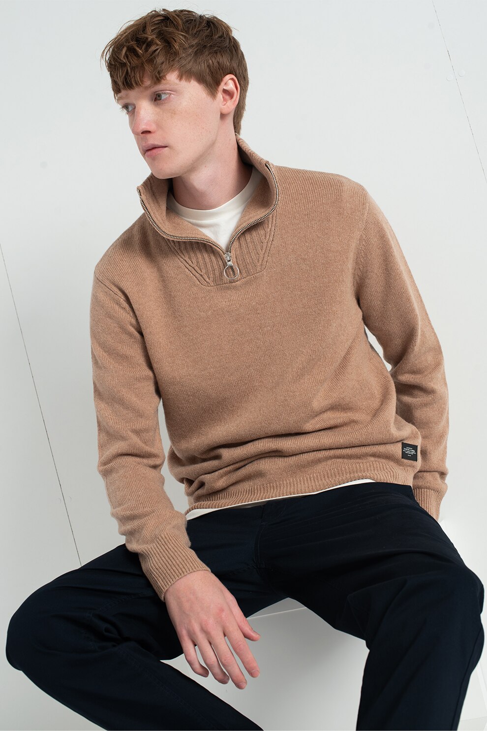 Scotch & Soda, Pulover din amestec de lana cu guler inalt, Grej