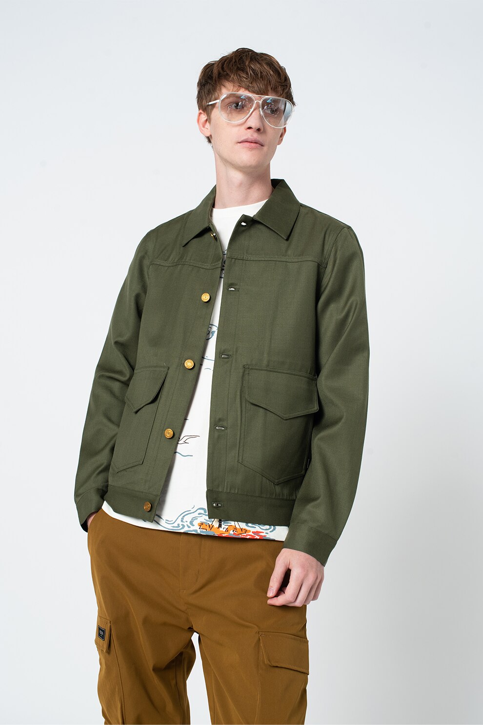 Scotch & Soda, Jacheta usoara din amestec de lana cu buzunare cu clapa, Verde feriga