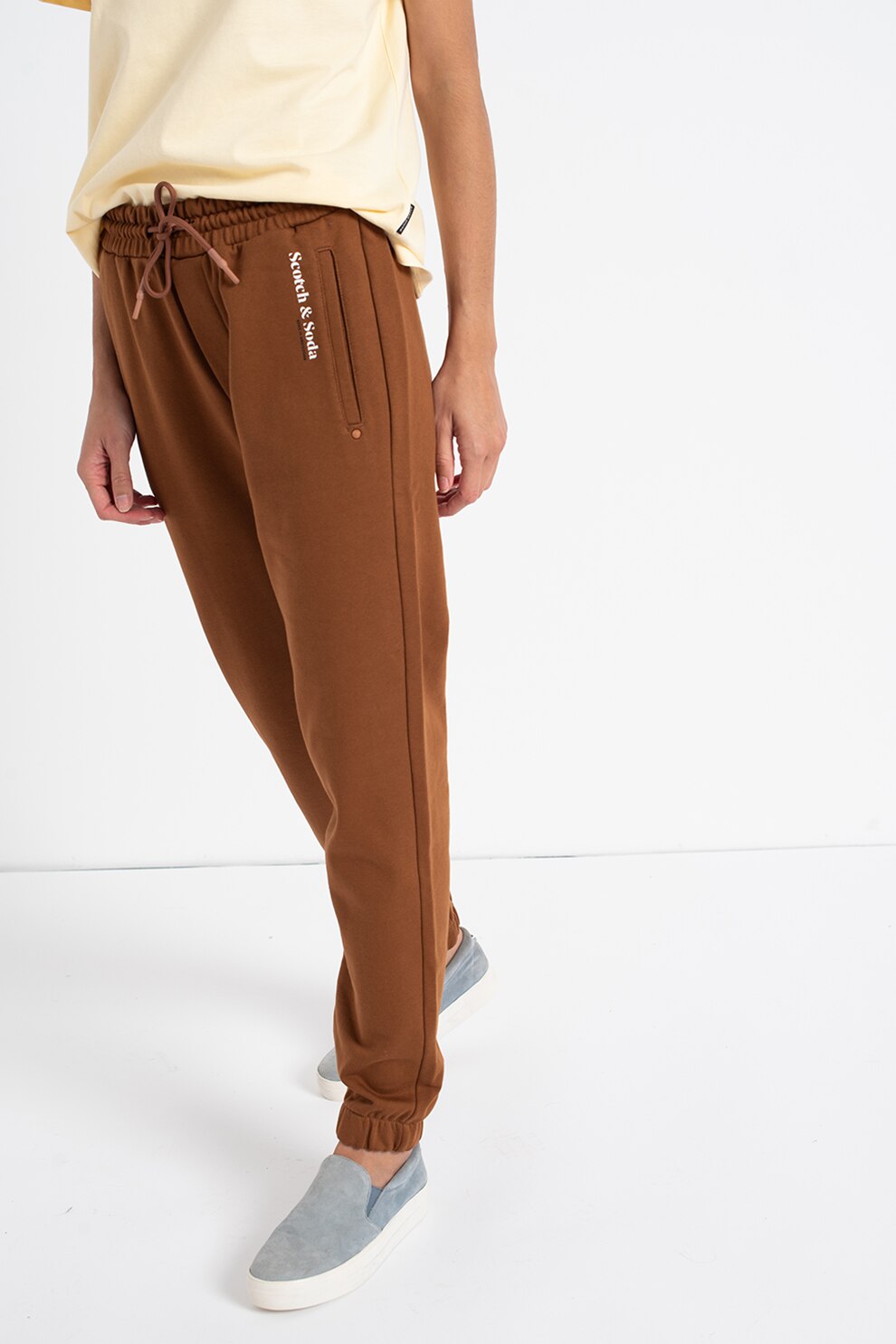 Maison Scotch, Pantaloni sport unisex din bumbac organic cu imprimeu logo, Scortisoara