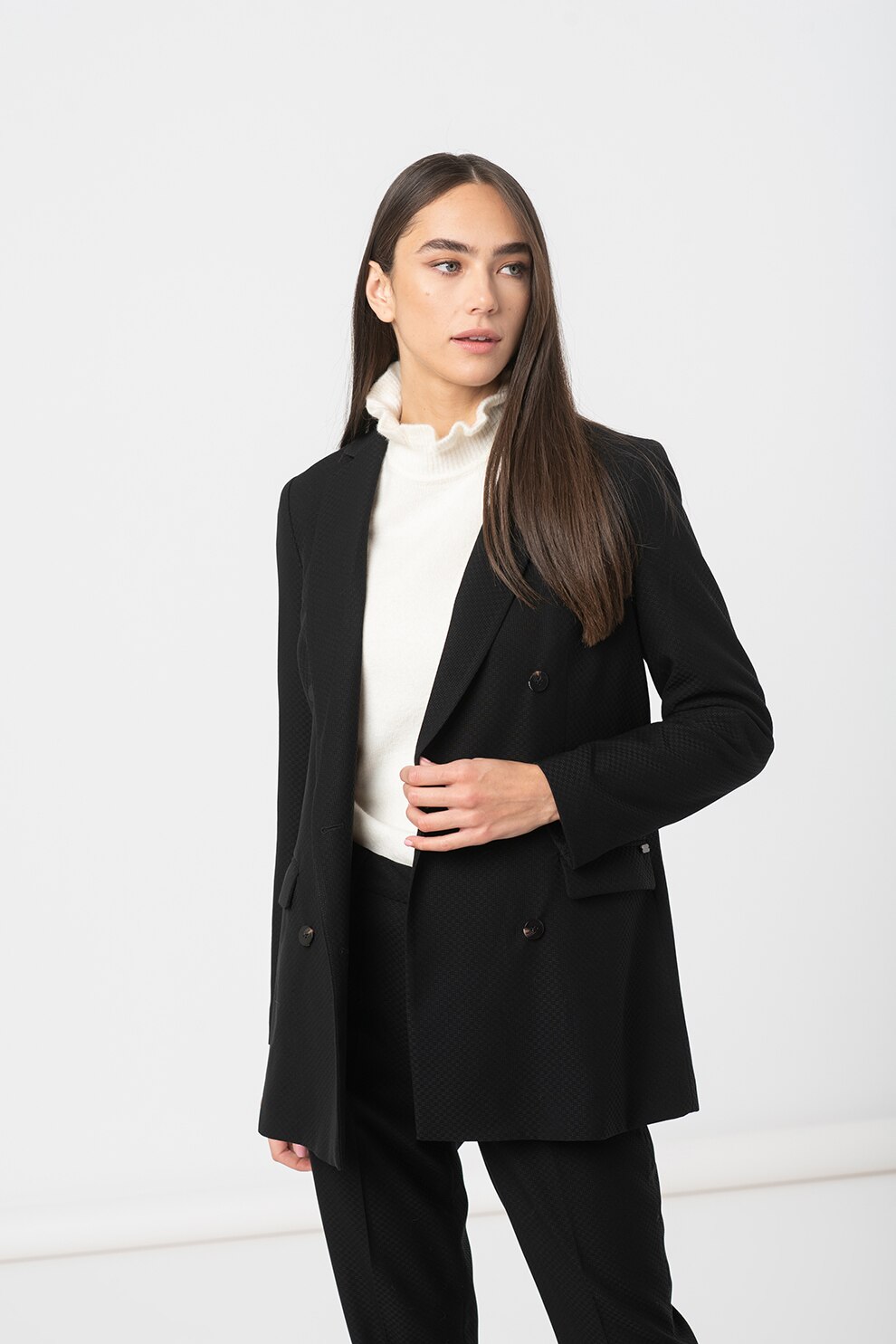 Maison Scotch, Sacou cu doua randuri de nasturi si revere decupate, Negru