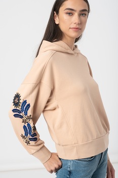 Maison Scotch, Hanorac din amestec de bumbac organic cu maneci cazute, Maro camel/Albastru Maison Scotch, Hanorac din amestec de bumbac organic cu maneci cazute, Maro camel/Albastru