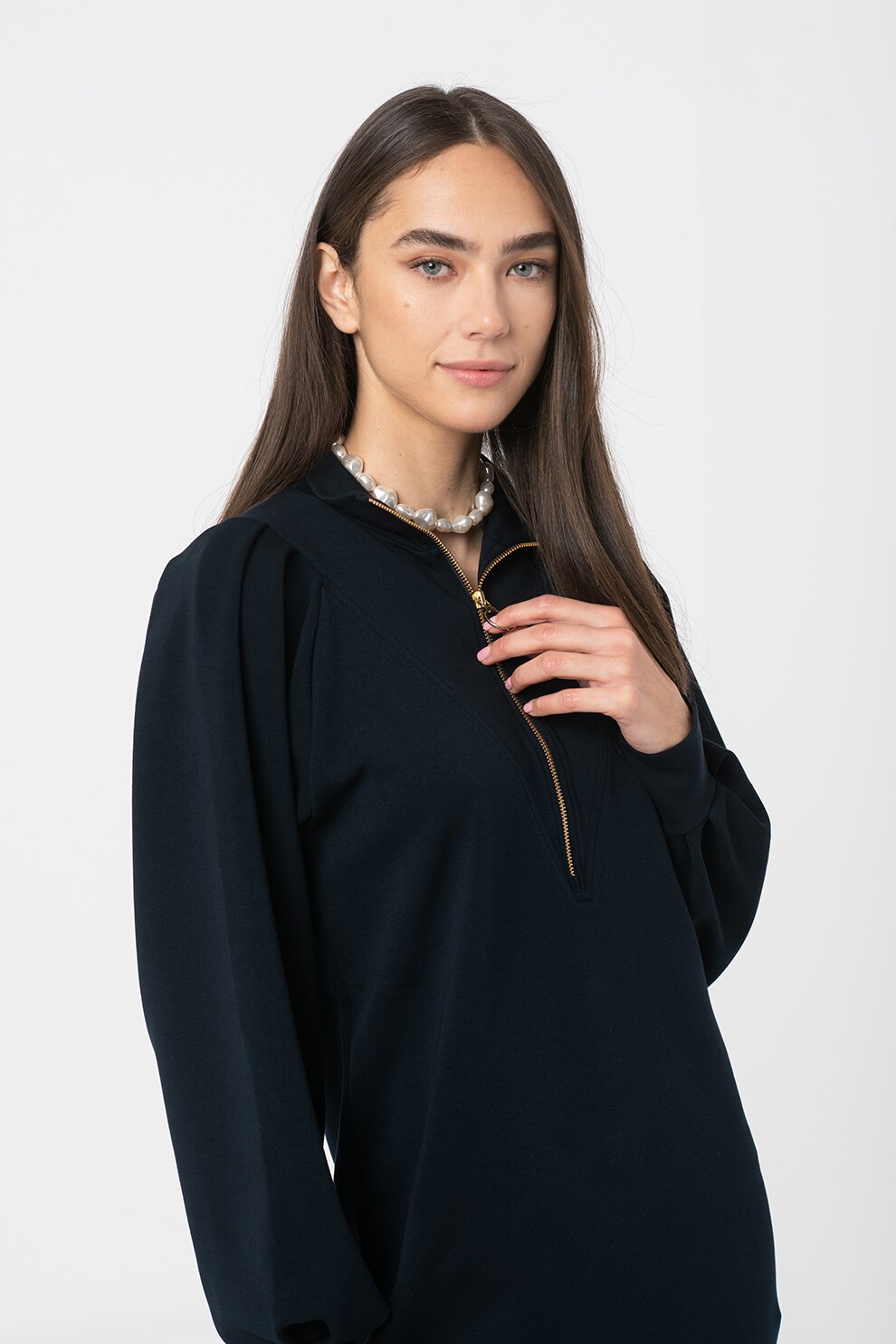 Maison Scotch, Rochie sport din amestec de modal cu fenta cu fermoar, Bleumarin inchis