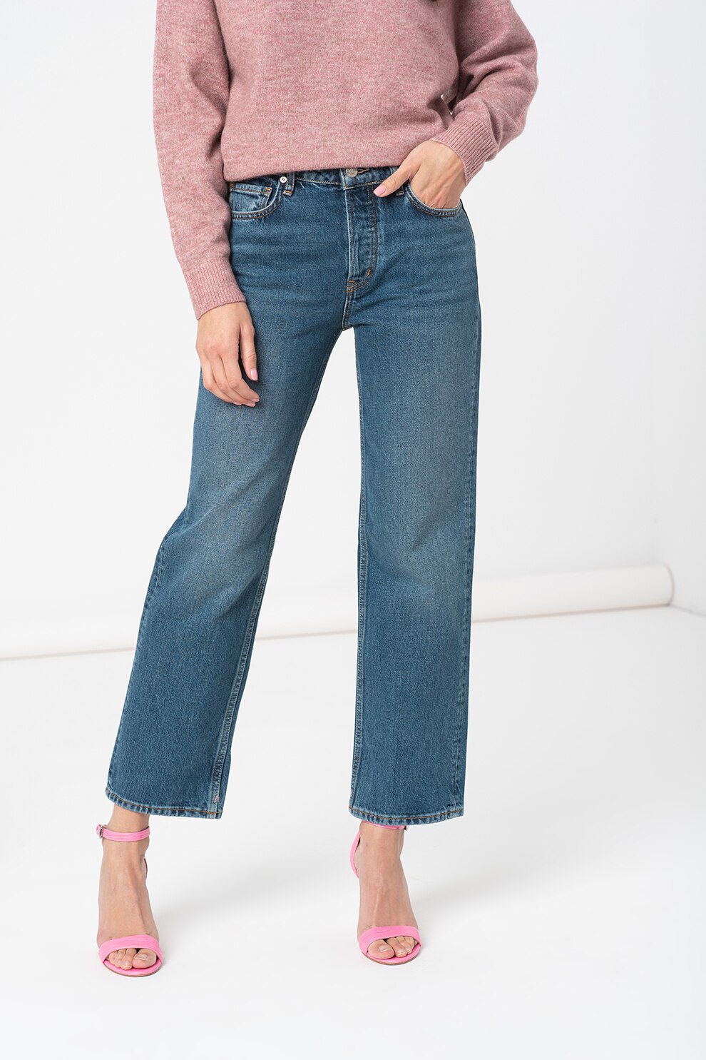 Maison Scotch, Blugi drepti cu talie inalta, Albastru inchis