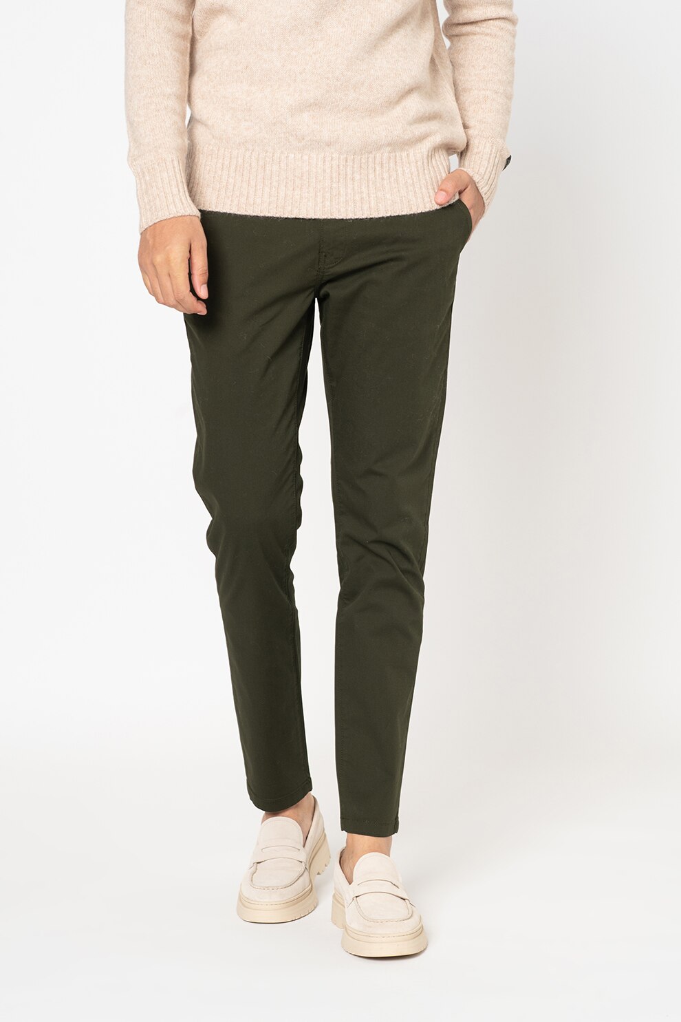 Scotch & Soda, Pantaloni chino cu buzunare laterale, Verde militar