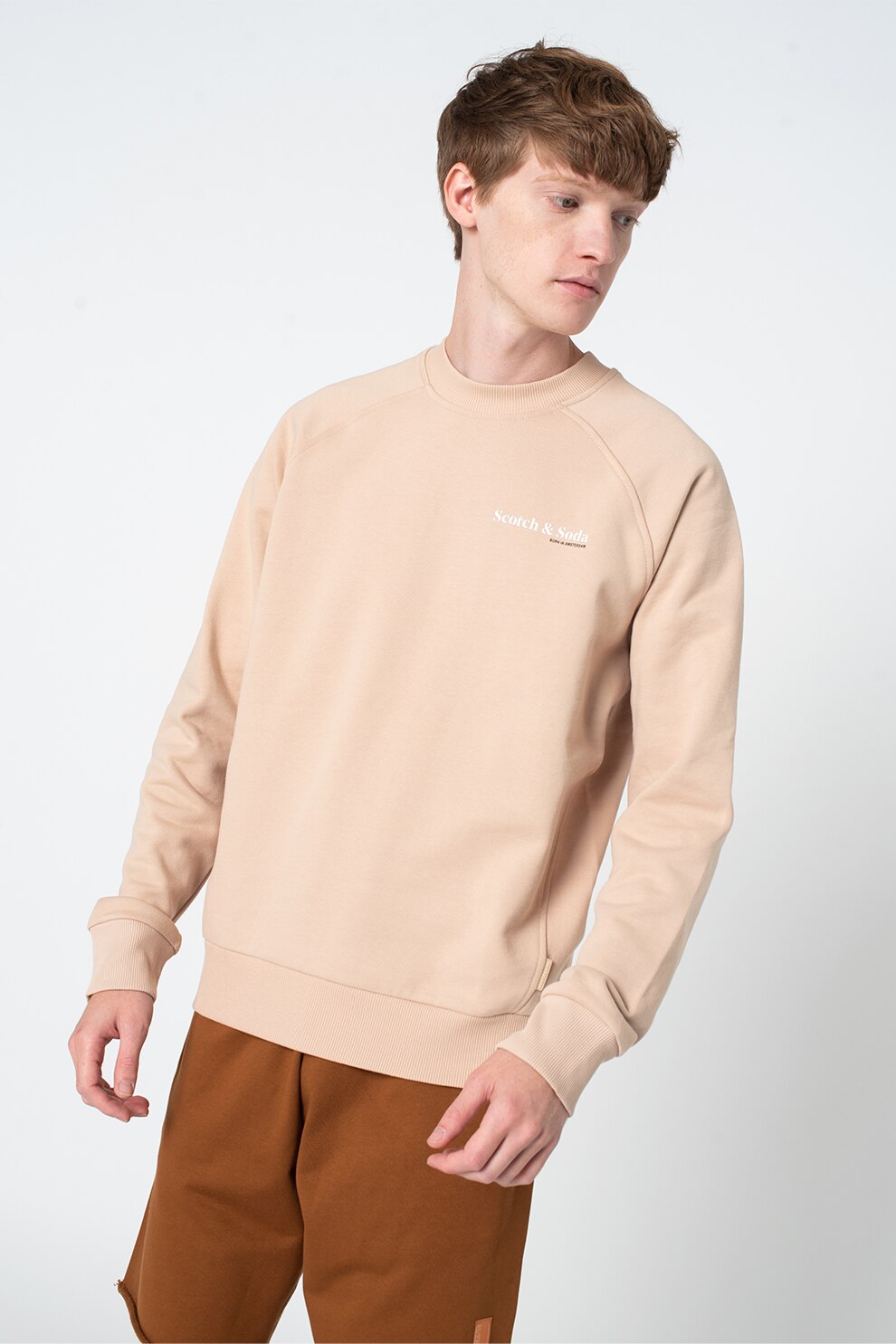 Scotch & Soda, Bluza sport de bumbac organic cu maneci raglan, Maro nisip